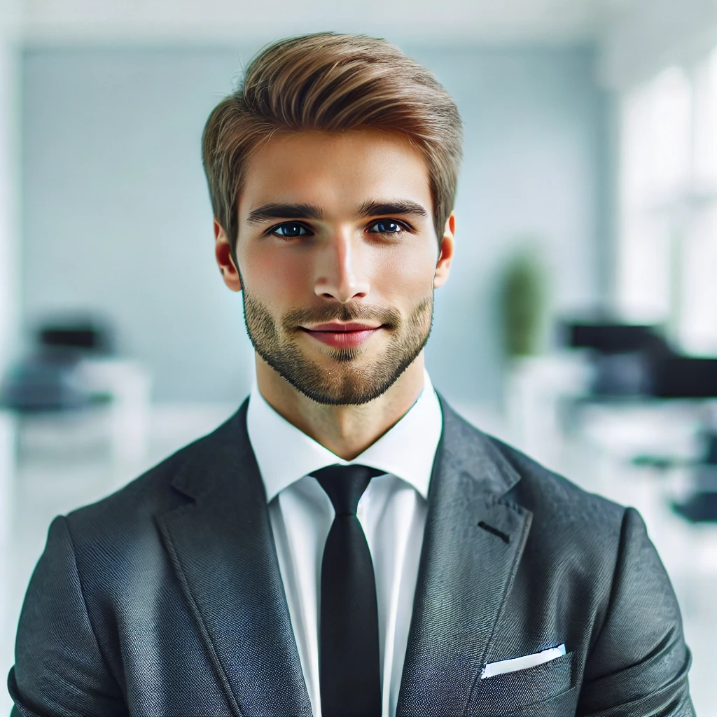 Gründer Nr 3 in grauem Anzug und dunkler Krawatte