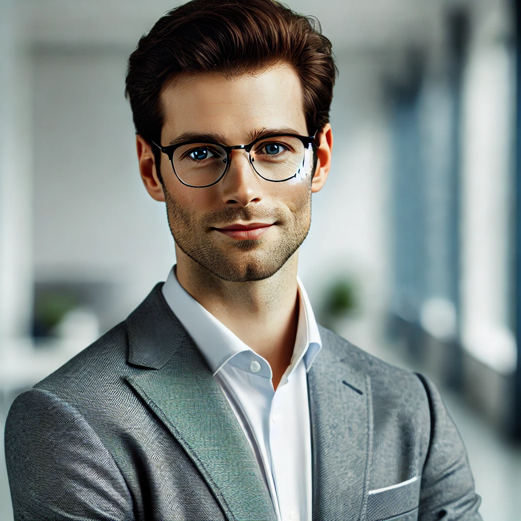 Ein Bild eines Gründers und des Geschäftsführeres in einem grauen Anzug